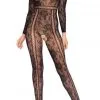 Leg Avenue | Bodystocking Lace -BODY & HEALTH Verkoop 4911Lace long sleeved bodystocking with lace up net stripe detail