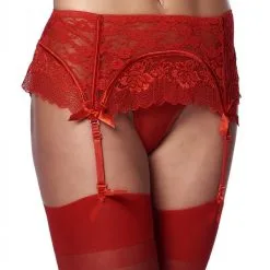 Beauty Jarretelle | 3-delig | Inclusief String & Kousen -BODY & HEALTH Verkoop 6649Jarretelle van kant 3 delig in rood