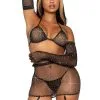 Leg Avenue | Rhinestone Fishnet 5 Pc Outfit | Black